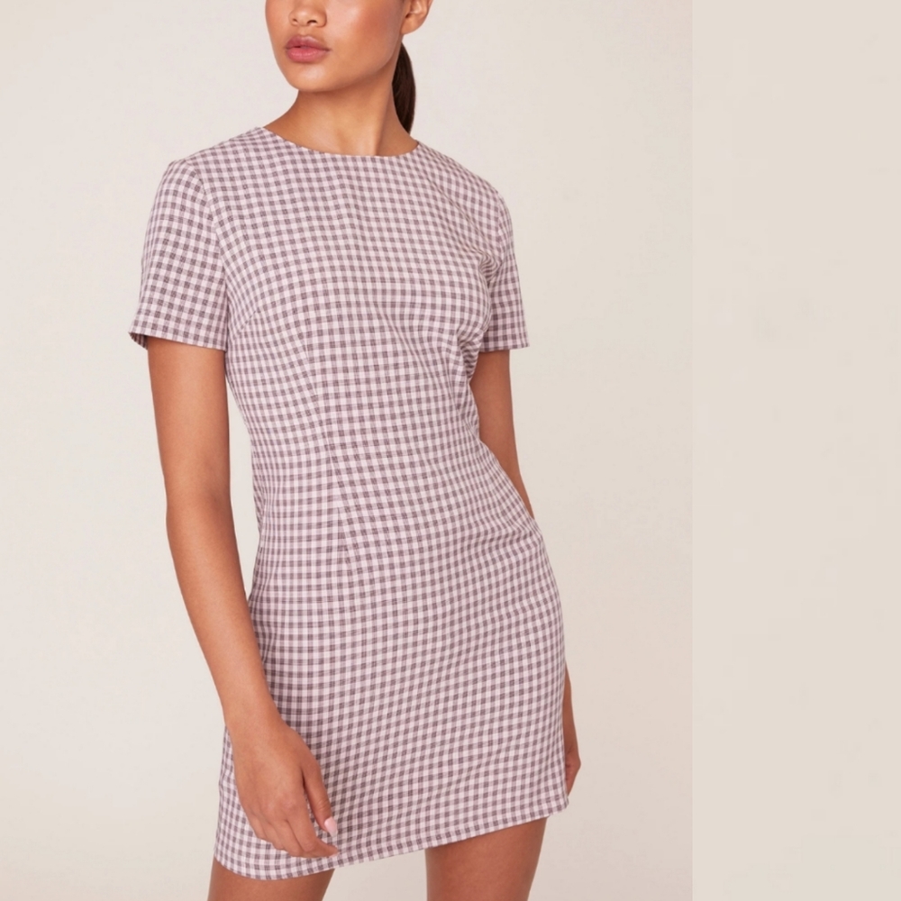 BB Dakota Pink Checked Out Shift Dress Short Sleeve sz 2
